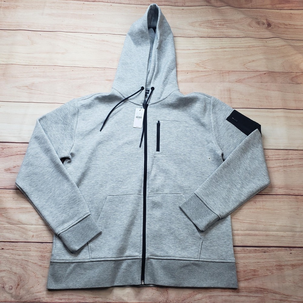 Express Hoodie Mens‎ S Gray Full Zip Hooded Pockets Fleece Everyday Performance